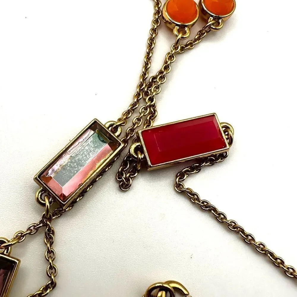 Kate Spade gold tone long rhinestone neon station necklace